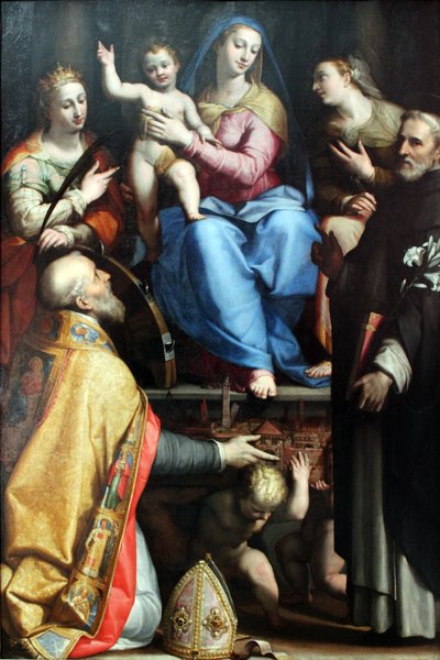 Maria in trono con il Bambino benedicente e i santi Petronio, Caterina d